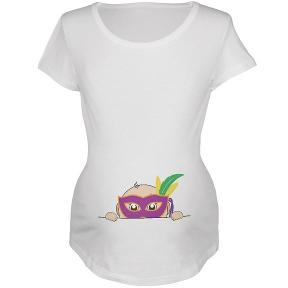 Mardi Gras - Peeking Baby King Cake White Maternity Soft T-Shirt - Small