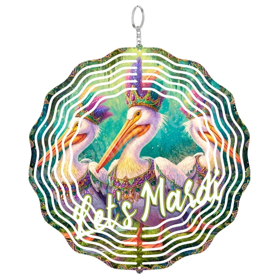 Mardi Gras Pelicans Wind Spinner Metal Outdoor Decor Festive Fantasy Vibrant Multi-color