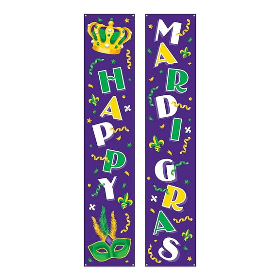 Mardi Gras Pillar Banners, Party Decor, Mardi Gras, 2 Pieces