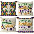 thumbnail image 1 of Mardi Gras Pillow Covers 18x18 Inch Set of 4 Fleur De Lis Throw Pillow Covers Masquerade Mask Bead Living Room Decorative Pillowcase Cushion Case for Sofa Couch, 1 of 6