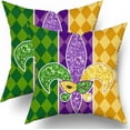 thumbnail image 1 of Mardi Gras Pillow Covers 20X20 Inch Masquerade Mask Fleur De Lis Couch Pillow Cases Yellow Purple Green Throw Pillows Set of 2 Happy Mardi Gras Holiday Party Decor For Sofa Couch Home Decorations, 1 of 6