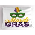 thumbnail image 1 of Mardi Gras Pillow Sham Stylized Calligraphy and Typography Carnival Mask with Feathers Print, Decorative Standard King Size Printed Pillowcase, 36 X 20 Inches, Green Marigold Purple, by Ambesonne, 1 of 2