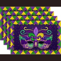 Mardi Gras Placemats Set of 4 New Orleans Brazi Carnival Table Mats Fat Tuesday Mardi Gras Decorations and Supplies for Home Kitchen Table-12×18''