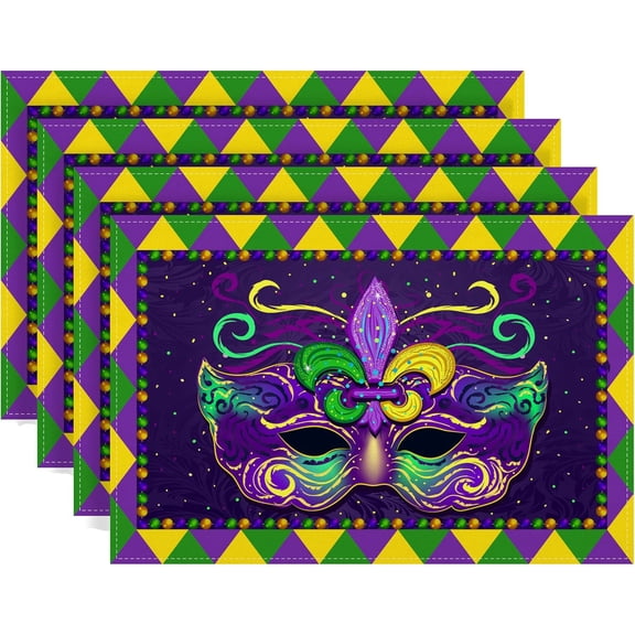 Mardi Gras Placemats Set of 4 New Orleans Brazi Carnival Table Mats Fat Tuesday Mardi Gras Decorations and Supplies for Home Kitchen Table-12×18''