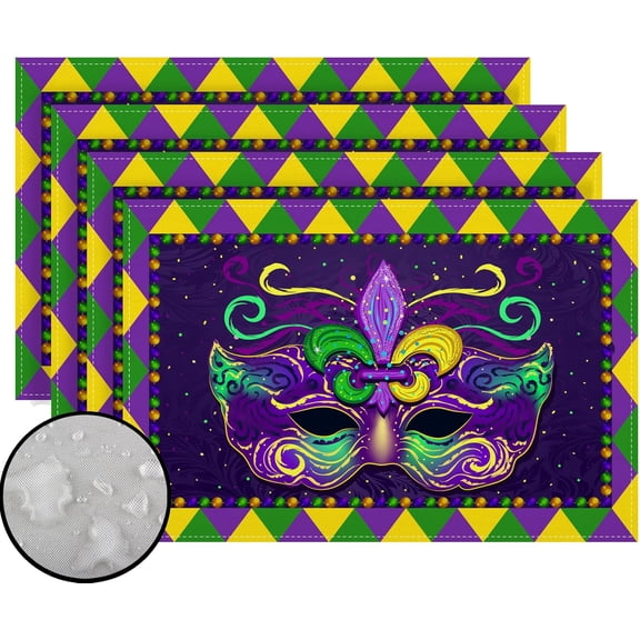 Mardi Gras Placemats Set of 4 New Orleans Brazi Carnival Table Mats Fat Tuesday Mardi Gras Decorations and Supplies for Home Kitchen Table-12×18''''