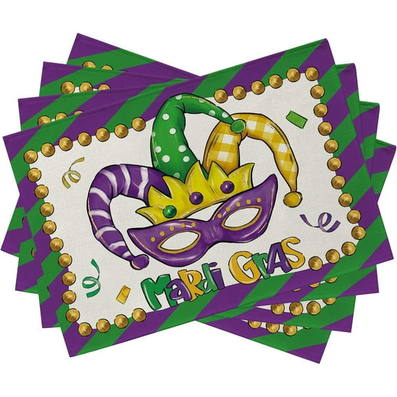 Mardi Gras Placemats Set of 4 New Orleans Brazi Carnival Table Mats Fat Tuesday Mardi Gras Decorations and Supplies for Home Kitchen Table-12×18''