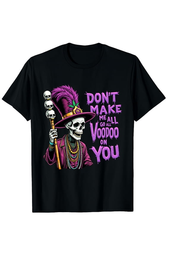 Mardi Gras Priest Top Hat New Orleans Witch Doctor Voodoo Graphic Black T-Shirt for Men and Women