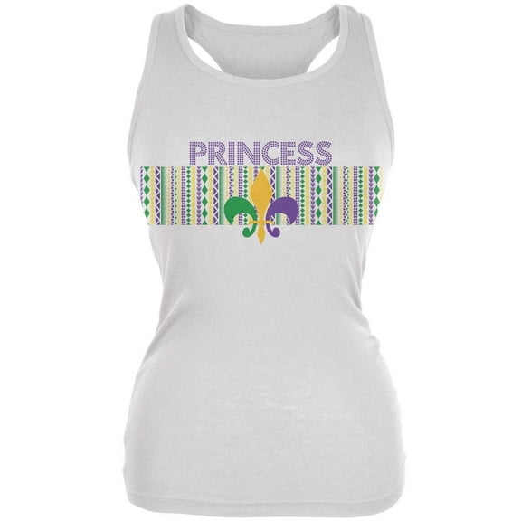 Mardi Gras Princess Tribal Pattern White Juniors Soft Tank Top - Medium