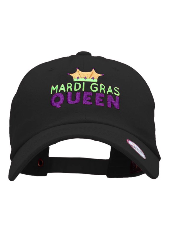 Mardi Gras Queen Embroidered Unstructured Cotton Twill Washed Cap - Black OSFM