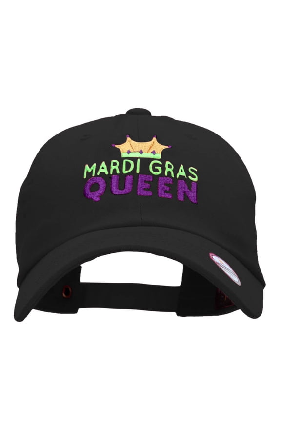 Mardi Gras Queen Embroidered Unstructured Cotton Twill Washed Cap - Black OSFM