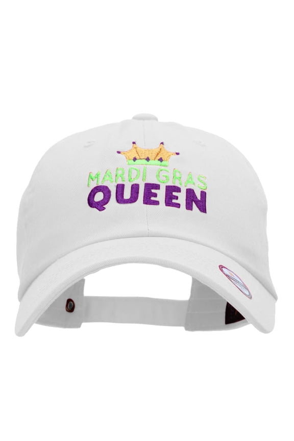 Mardi Gras Queen Embroidered Unstructured Cotton Twill Washed Cap - White OSFM