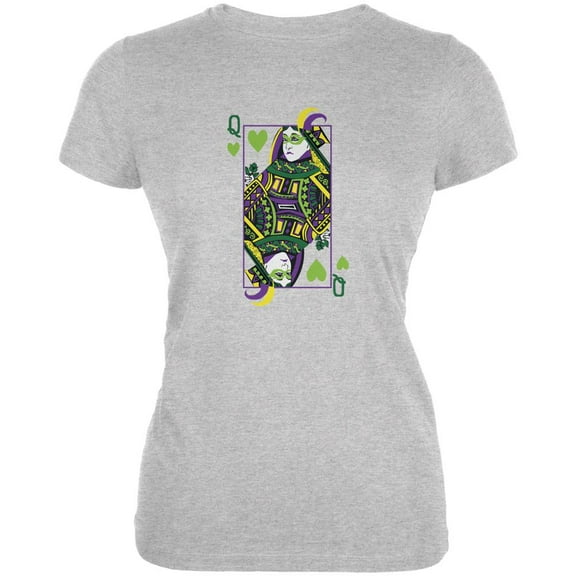 Mardi Gras Queen of Hearts Heather Grey Juniors Soft T-Shirt - Large