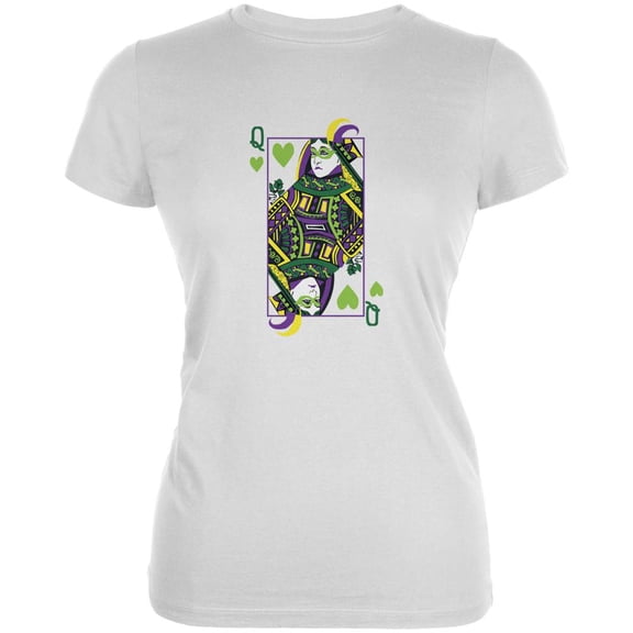 Mardi Gras Queen of Hearts White Juniors Soft T-Shirt - Large