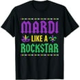 thumbnail image 1 of Mardi Gras Rockstar Mask Fleur De Lis Unisex Short Sleeve Graphic T-Shirt, 1 of 6