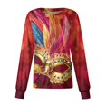 thumbnail image 1 of Mardi Gras Scrub Jackets for Woman Snap Front Casual Long Sleeve Holiday Scrubs Top Carnival Mask Printed Nurse Uniforms Workwear, 1 of 4