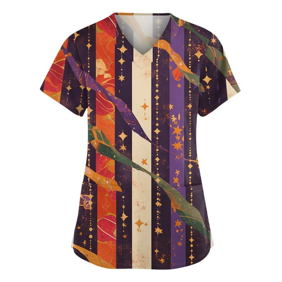 Mardi Gras Scrub Tops Women Carnival Mask Graphic Nurse Uniforms Workwear Short Sleeve V Neck Holiday Scrub Shirts