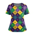 thumbnail image 1 of Mardi Gras Scrub Tops Women Loose Short Sleeve Funny Carnival Mask Graphic Scrub Shirts Casual V Neck Scrubs Medical Nurse Uniform Nursing Workwear with Pockets Yellow 2XL, 1 of 4