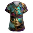 thumbnail image 1 of Mardi Gras Scrub Tops Women Loose V Neck Funny Carnival Mask Printed Scrub Shirts Casual Short Sleeve Scrubs Nursing Workwear Medical Nurse Uniform with Pockets Blue 4XL, 1 of 4