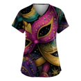 thumbnail image 1 of Mardi Gras Scrub Tops for Woman Glitter Mask Print V Neck Scrubs Carnival Short Sleeve Novelty Workwear with Pockets Hot Pink 3XL, 1 of 4