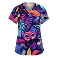 thumbnail image 1 of Mardi Gras Scrub Tops for Woman Mask Print Sparkly Short Sleeve Scrubs Carnival V Neck Novelty Nurse Uniform with Pockets Dark Blue 4XL, 1 of 4