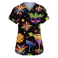 thumbnail image 1 of Mardi Gras Scrub Tops for Women Sequins Short Sleeve Glitter Uniform Sparkly Feathers Print V Neck Medical Scrubs with Pockets Black M, 1 of 5