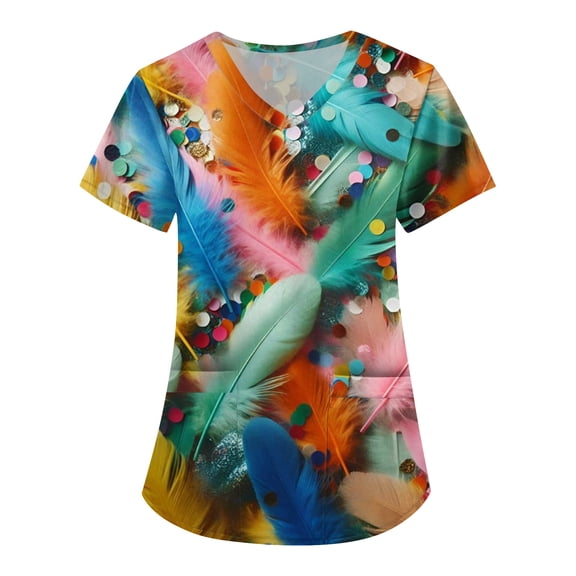Mardi Gras Scrubs for Women Loose V Neck Funny Carnival Mask Printed Scrub Tops Hoilday Short Sleeve Scrub Shirts Medical Nurse Workwear Nursing Uniform with Pockets Turquoise L