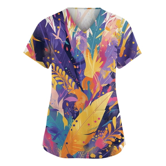 Mardi Gras Scrubs for Women Carnival Sparkly Short Sleeve Nursing Top Glitter V Neck Novelty Workwear with Pockets Gold M