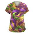 thumbnail image 1 of Mardi Gras Scrubs for Women Sparkly Sequins Short Sleeve Nursing Top Carnival V Neck Holiday Nurse Uniform with Pockets Purple 3XL, 1 of 4