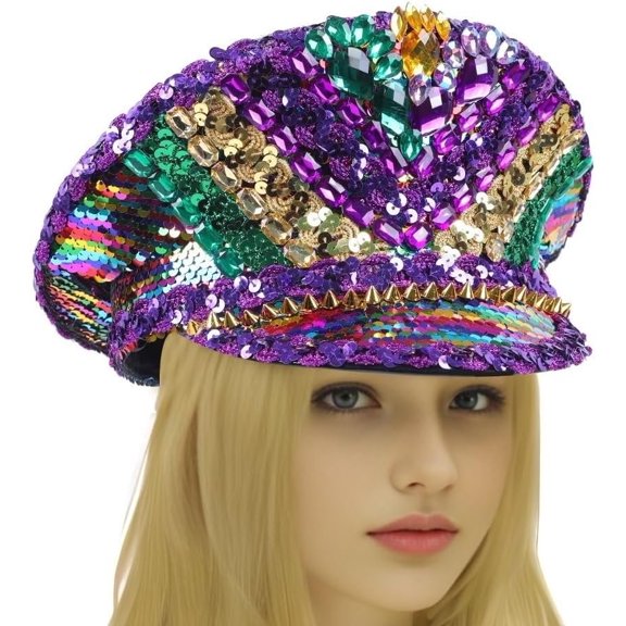 Mardi Gras Sequin Captain Hat Festival Party Hat Rhinestone Hat Carnival Costume Hat  Man Hat