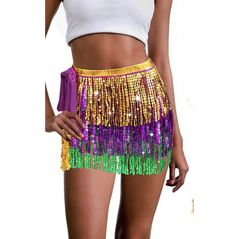 Mardi Gras Sequin Band Fringe Skirt