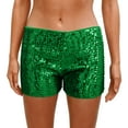 thumbnail image 1 of Mardi Gras Sequin Shorts for Women High Waist Stretchy Elastic Waistband Sparkly Dance Party Hot Pants Glitter Shorts Green L, 1 of 2