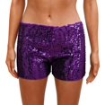 thumbnail image 1 of Mardi Gras Sequin Shorts for Women High Waist Stretchy Elastic Waistband Sparkly Dance Party Hot Pants Glitter Shorts Purple L, 1 of 2