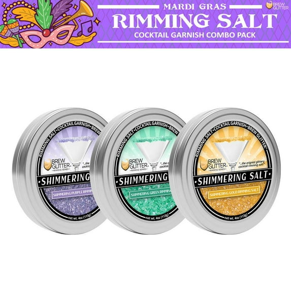 Mardi Gras Shimmering Cocktail Rimming Salt "Big Easy" 3 Pack (4oz each) for Cocktails, Mocktails, Beer and Soda!