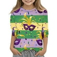 thumbnail image 1 of Mardi Gras Shirt Kids Boy Girls T-Shirt 3/4 Sleeve Casual Crewneck Shirt Trendy Graphic Tees Tops Carnival Party Shirts Summer Clothes Green 3-4 Years, 1 of 5