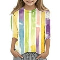 thumbnail image 1 of Mardi Gras Shirt Kids Boy Girls T-Shirt 3/4 Sleeve Casual Crewneck Shirt Trendy Graphic Tees Tops Carnival Party Shirts Summer Clothing N1 Light Yellow 8-9 Years, 1 of 5