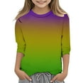 thumbnail image 1 of Mardi Gras Shirt Kids Boy Girls T-Shirt 3/4 Sleeve Casual Crewneck Shirt Trendy Graphic Tees Tops Carnival Party Shirts Summer Clothing N3 Yellow 8-9 Years, 1 of 5