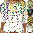 thumbnail image 1 of Mardi Gras Shirt Women Plus Size Cute Graphic Crew Neck Funny Tee Tops Casual Trendy 3/4 Sleeve Party Carnival Pullover Holiday New-Orleans Tunic Shirts, 1 of 6