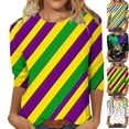 thumbnail image 1 of Mardi Gras Shirt Women Plus Size Cute Graphic Crew Neck Funny Tee Tops Casual Trendy 3/4 Sleeve Party Carnival Pullover Holiday New-Orleans Tunic Shirts, 1 of 6