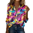 thumbnail image 1 of Mardi Gras Shirt for Women Button Down Carnival Party Long Sleeve Blouse Party Funny Graphic 2026 Tshirt (Purple, S), 1 of 6