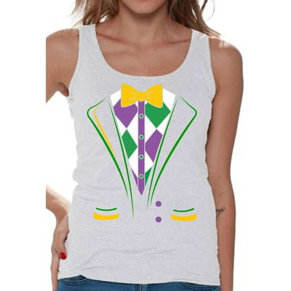 Mardi Gras Shirt for Women New Orleans Novelty Tuxedo Tanks for Her Festival Celebration Tank Top