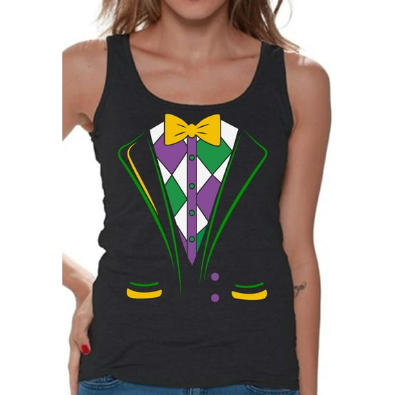 Mardi Gras Shirt for Women New Orleans Novelty Tuxedo Tanks for Her Festival Celebration Tank Top