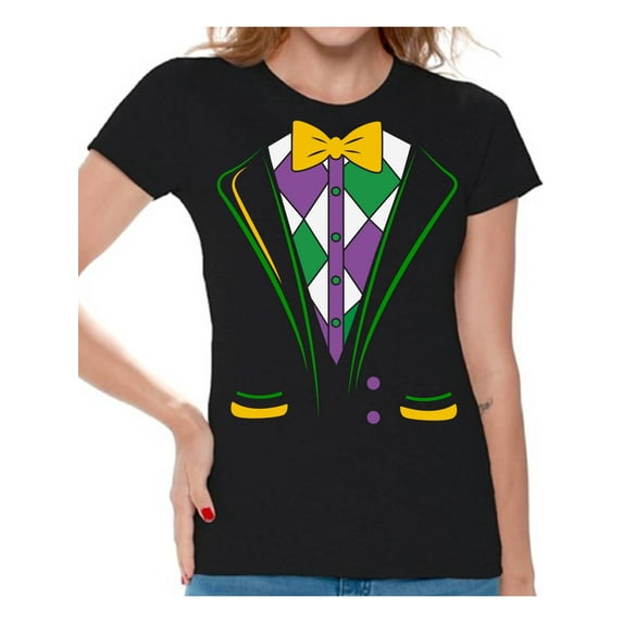 Mardi Gras Shirt for Women New Orleans Novelty Tuxedo Tee for Her Festival Celebration T-Shirt