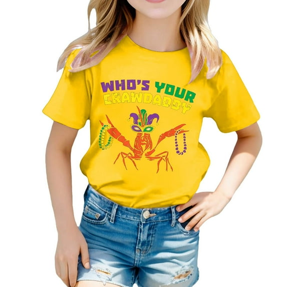 Mardi Gras Shirts Kids Boys Girls Short Sleeve T-Shirt Casual Crewneck Funny Graphic Print Tees Tops Carnival Party Shirt Summer Clothes Z02-Yellow 3-4 Years