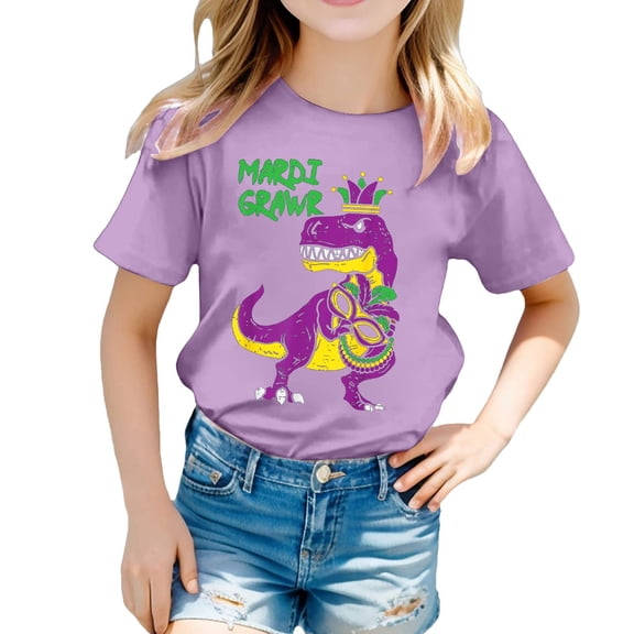 Mardi Gras Shirts Kids Boys Girls Short Sleeve T-Shirt Casual Crewneck Funny Graphic Print Tees Tops Carnival Party Shirt Summer Clothes Z03-Light 3-4 Years