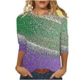 thumbnail image 1 of Mardi Gras Shirts for Women 3/4 Sleeve Crew T-Shirt Sequin Sparkly Blouses Funny Holiday Outfits Fat Tuesday Tshirt Mask Graphic Tees Spring Fashion Outfits Trendy Clothes 2026, 1 of 6