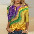 thumbnail image 1 of Mardi Gras Shirts for Women Plus Size 3/4 Sleeve Tops Casual Crew Neck T Shirts Trendy Cute Floral Print Blouses Dressy Fall Basic Tops Carnival Outfits, 1 of 6