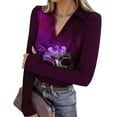 thumbnail image 1 of Mardi Gras Shirts Womens Carnival Mask Print Long Sleeve Graphic Tee Sparkly V Neck Holiday Tops Dark Purple 2XL, 1 of 7