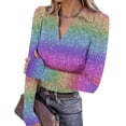 thumbnail image 1 of Mardi Gras Shirts Womens Carnival Mask Print Long Sleeve Tunic Tops Sequins V Neck Purple Tops Purple Pink S, 1 of 7