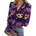 thumbnail image 1 of Mardi Gras Shirts Womens Carnival Sparkly V Neck Tops Glitter Long Sleeve Novelty Tunic Tops Purple XL, 1 of 7