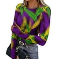 thumbnail image 1 of Mardi Gras Shirts Womens Feathers Print Carnival Crew Neck Tops Sparkly Long Sleeve Green Graphic Tee Green S, 1 of 5